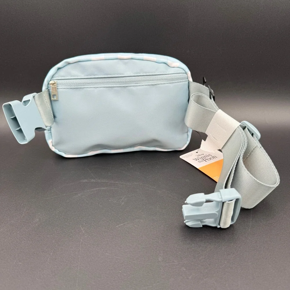 Disney Winnie Pooh Gingham Fanny Pack Blue White Bioworld Waist Bag Enamel Pin